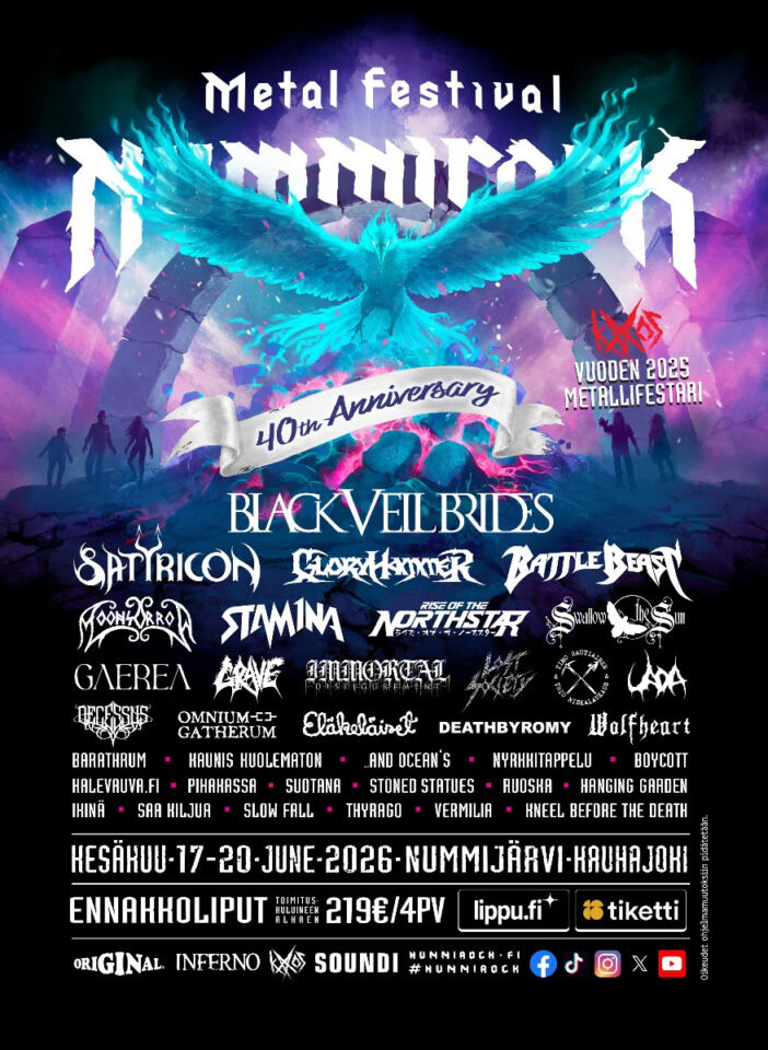 Nummirockin ohjelma päiväkohtaisine listauksineen on valmis